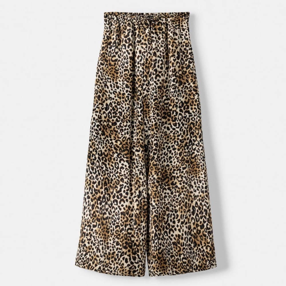 Bershka Women's Leopard Printed Satin Pants,Beige/Black Brown Size Small Nwt — image 5 of 8